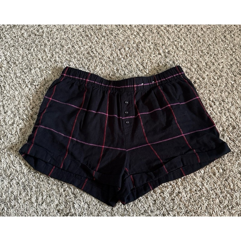Stars Above Women's Black Red windowpane flannel pajama shorts Size Medium